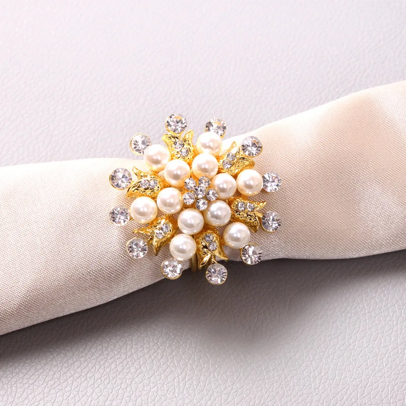 20PCS SHSEJA Hotel Napkin Ring Napkin Holder Round Flower Pearl Napkin Buckle Christmas Wedding Party Napkin Circle Decoration