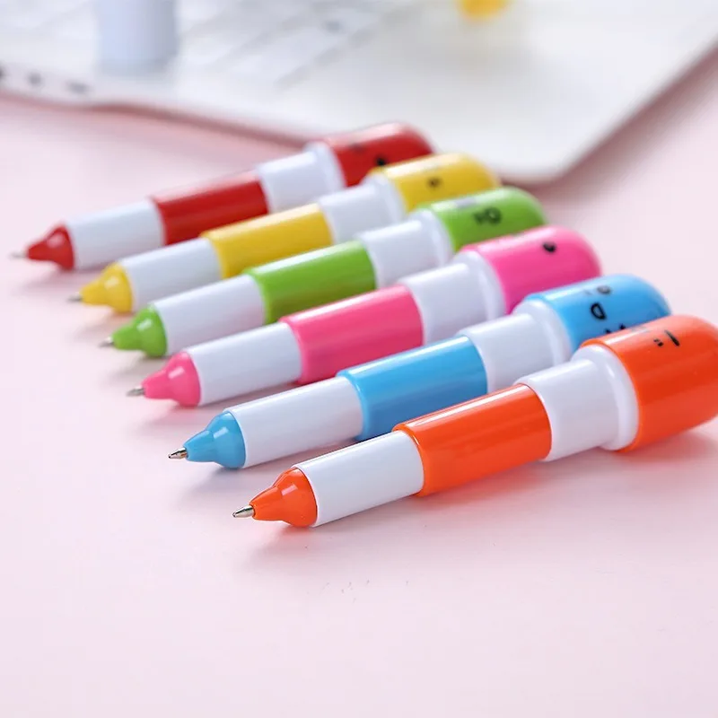 

30 PCs Ballpoint Pen Creative Cute Cartoon Smiley Face Capsule Pill Telescopic Ball Pens for Writing Kawaii Stationey Wholesale