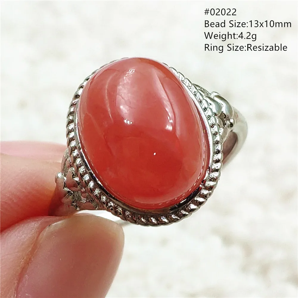 Ice Natural Red Rhodochrosite Rose Adjustable Ring 13x10mm 925 Sterling Silver For Women Ring Oval Bead AAAAA