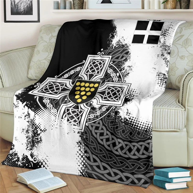 Cornwall Celtic Cross Flannel Blanket 3D Print Soft Flannel for Children Adult Home Decor Bedspread Sofa Bedding Quilts