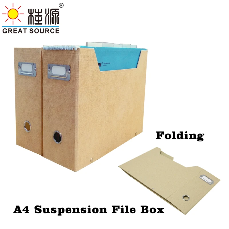 MQQ Foldaway Magazine Organizer A4 Suspension File Holder Office News Paper Storage Box Beige Natural Paper (1PC)