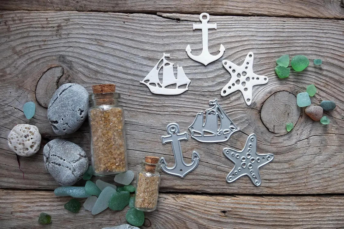 Piggy Craft metal cutting dies cut die mold Starfish anchor sailboat Scrapbook paper craft knife mould blade punch stencils dies