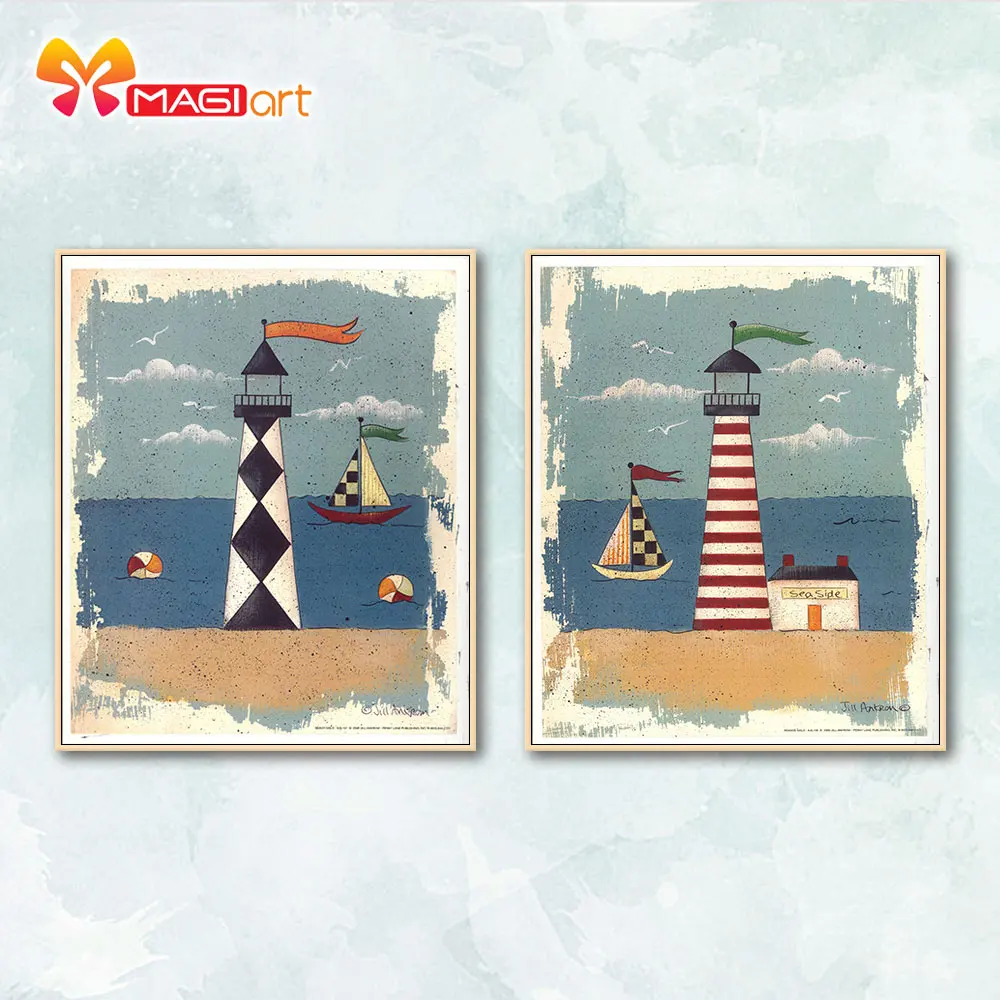 

Cross stitch kits Embroidery needlework sets 11CT water soluble canvas patterns 14CT Lighthouse view-NCMS068