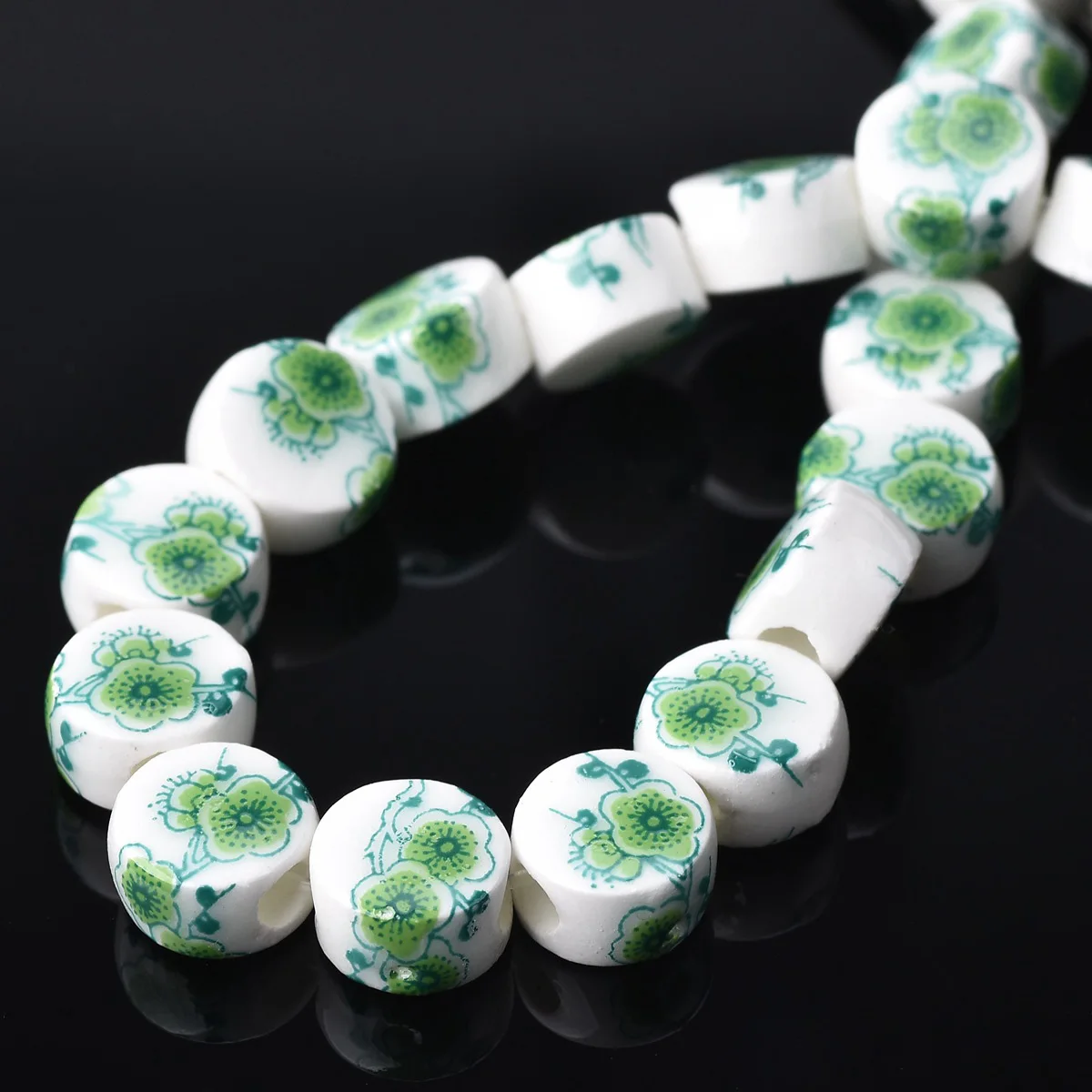 8.5x5.5mm Flat Round Shape Flower Patterns Ceramic Porcelain Loose Crafts Beads Lot for Jewelry Making DIY Findings