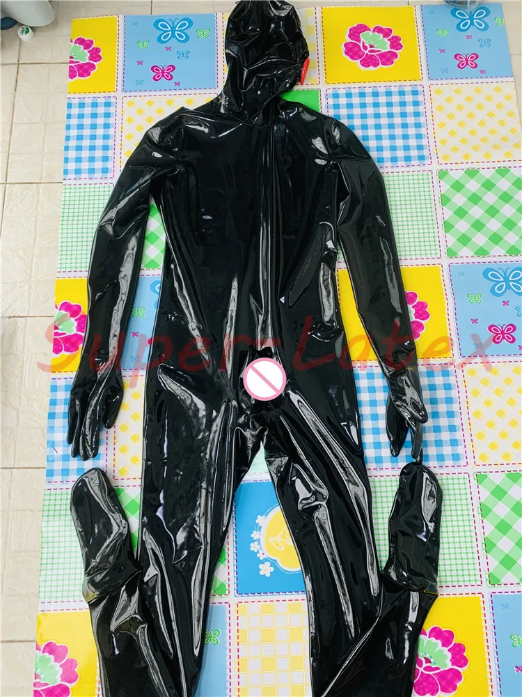 MEN LATEX CATSUIT FULL COVER LATEX CATSUIT OPEN EYES WITH 3 SHEATH