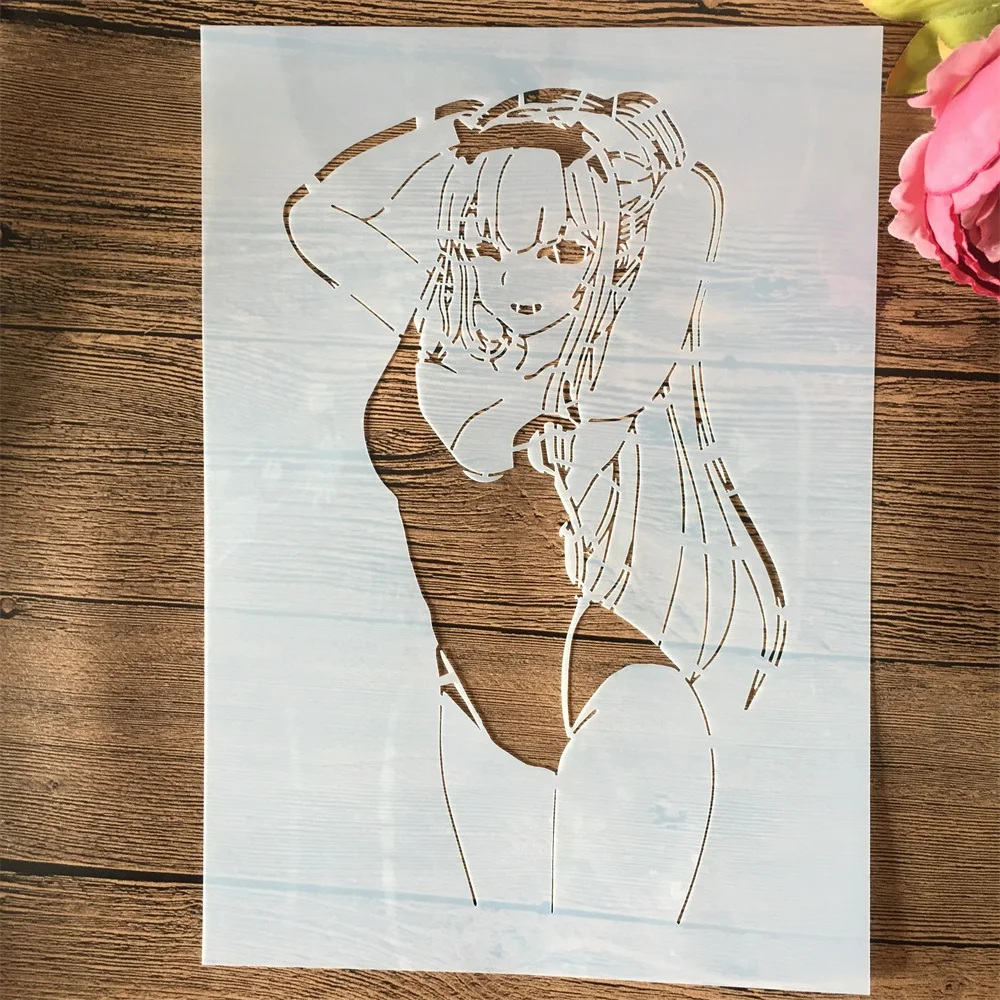 A4 29cm Anime Zero Two Darling In The FranXX Bikini DIY Layering Stencils Painting Scrapbook Coloring Emboss Album Template