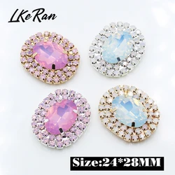 New Charm 24*28mm Egg white Crystal White/pink Sewing Rhinestones Buttons Gold Metal Applique DIY Wedding decoration for 5Pcs