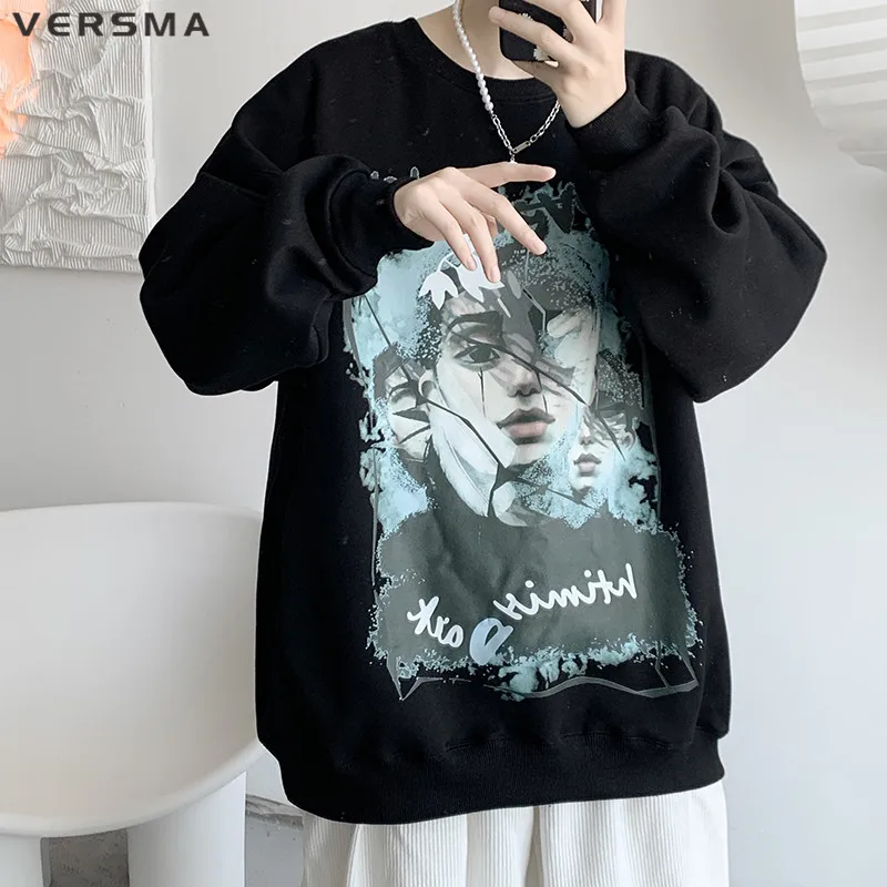 

VERSMA Korean Ulzzang Trendy Graffiti Print Oversize Hoodie Men American Vintage Hip Hop Long Sleeve Sweatshirt Men Dropshipping