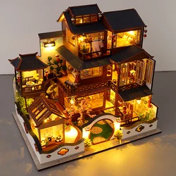 DIY Miniatures Wooden Dollhouse Kit Furniture Chinese Roombox Model Large Villa Doll House Casa Assembled Toys for Adults Gifts