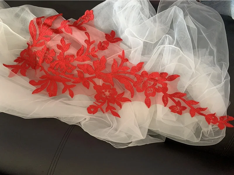 

4Pieces 70x30cm White Black Red Lace Trim Patches Bride Wedding Dress Headdress Patch DIY Lace Fabric Accessories dentelle