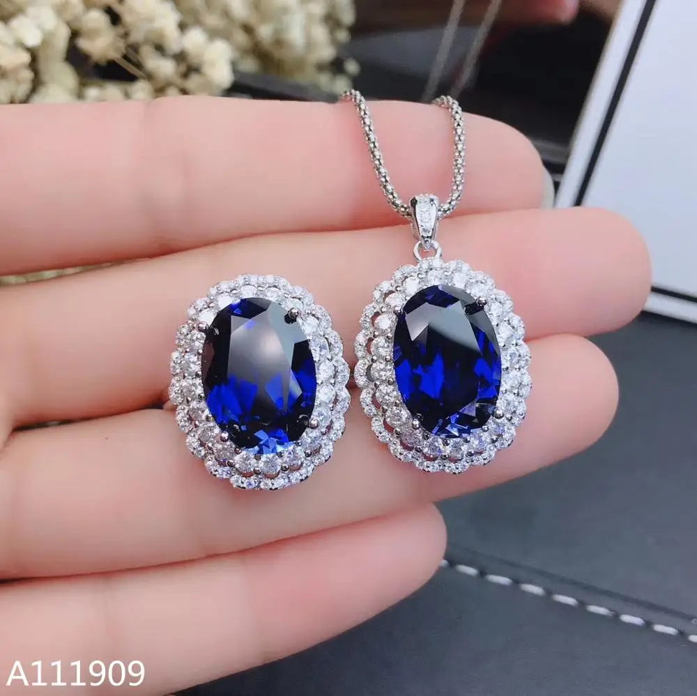 

KJJEAXCMY boutique jewelry 925 sterling silver inlaid Natural sapphire pendant necklace ring women's two-piece support test