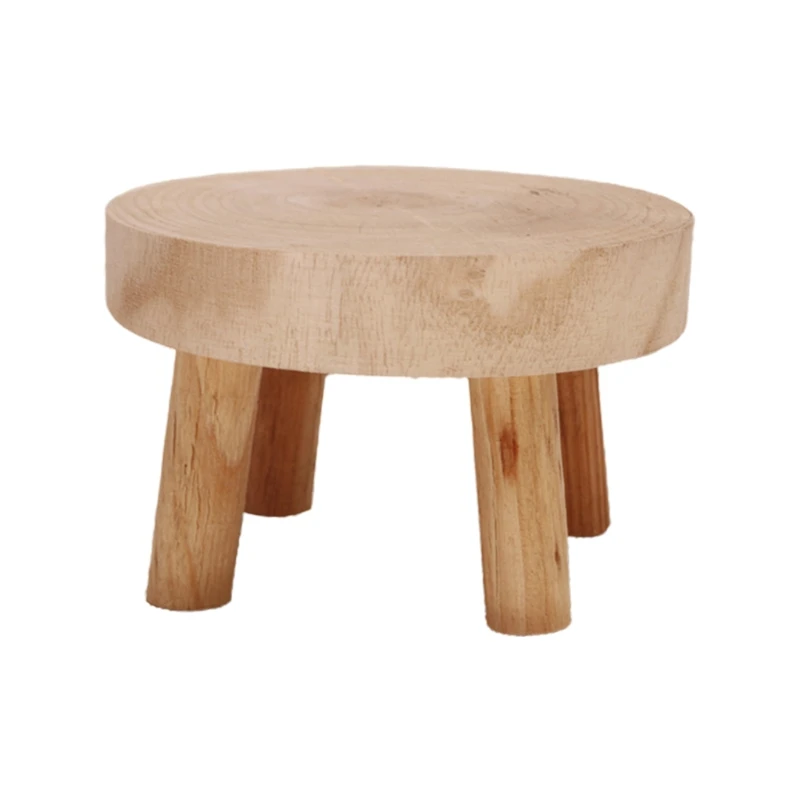 Banc rond en bois massif, support de plante, base de pot de fleur créative, présentoir de tabouret, décor de jardin à la maison