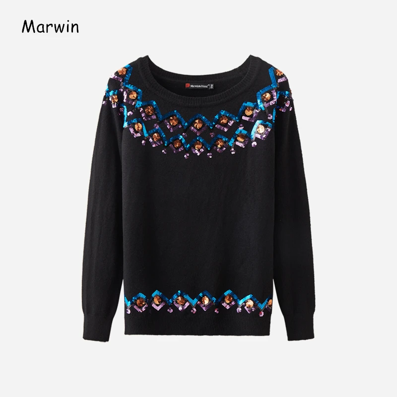 Marwin 2020 New Coming O-Neck Thick High Street Style Argyle Sequined Sweaters Wool Warm Soft Female Winter Sweaters