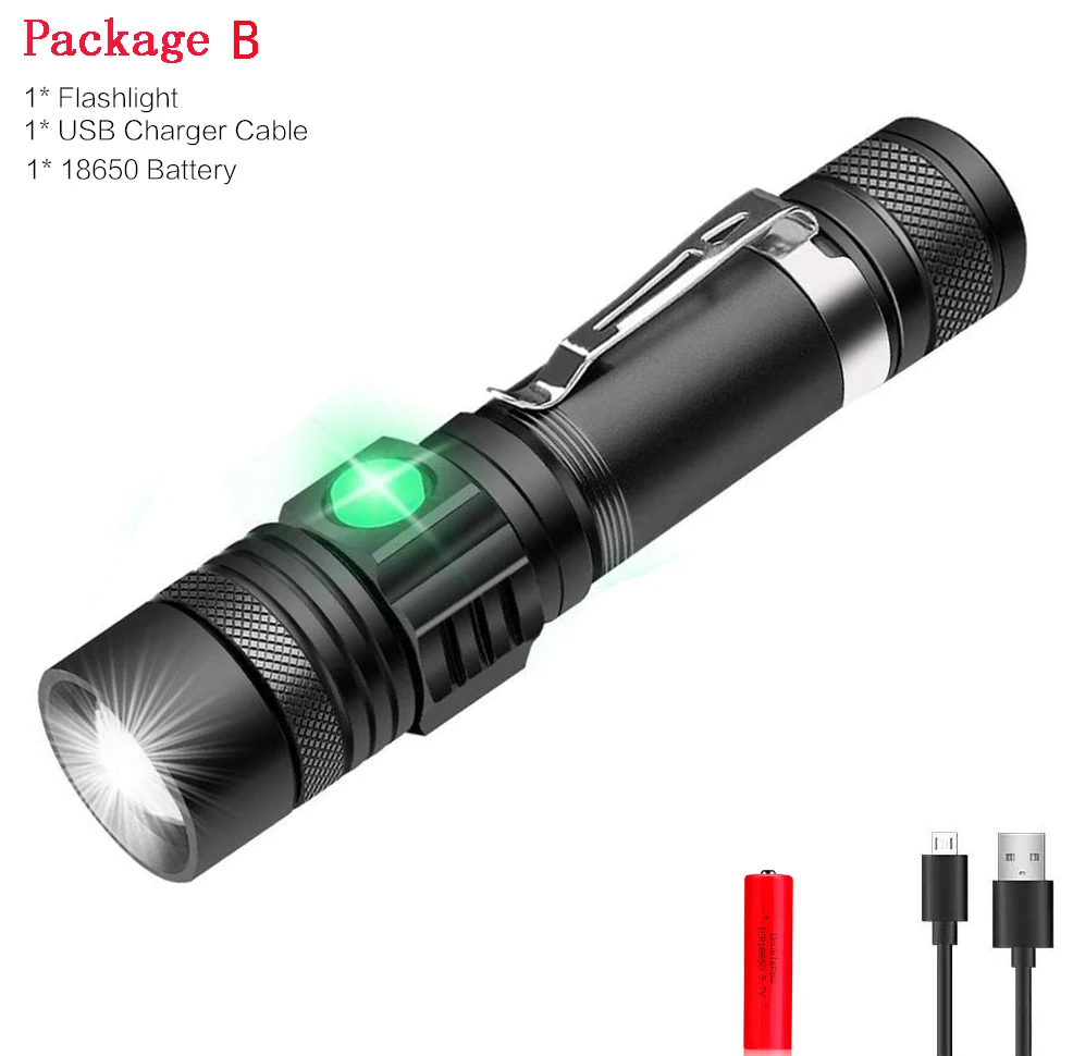 Pocketman LED-zaklampen USB oplaadbare zaklamp Fietszaklamp Outdoor waterdichte zaklamp Zoomzaklamp
