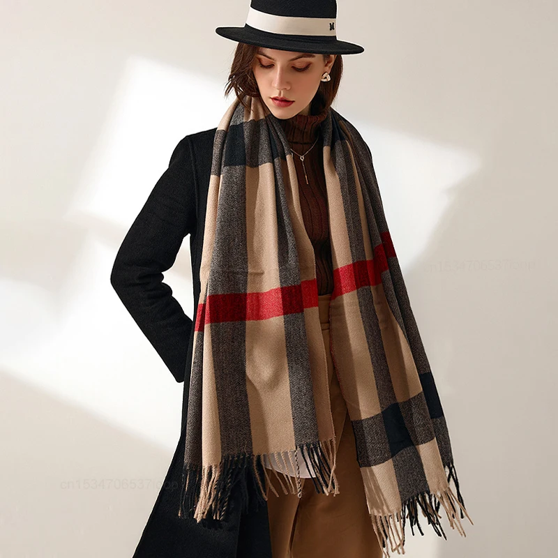 Youpin Women's Plaid Scarf Winter Couple Warm Lady Fashion Scarfs Cashmere Women Shawl Scarf Dual-use Thick Print Tassel Scarves