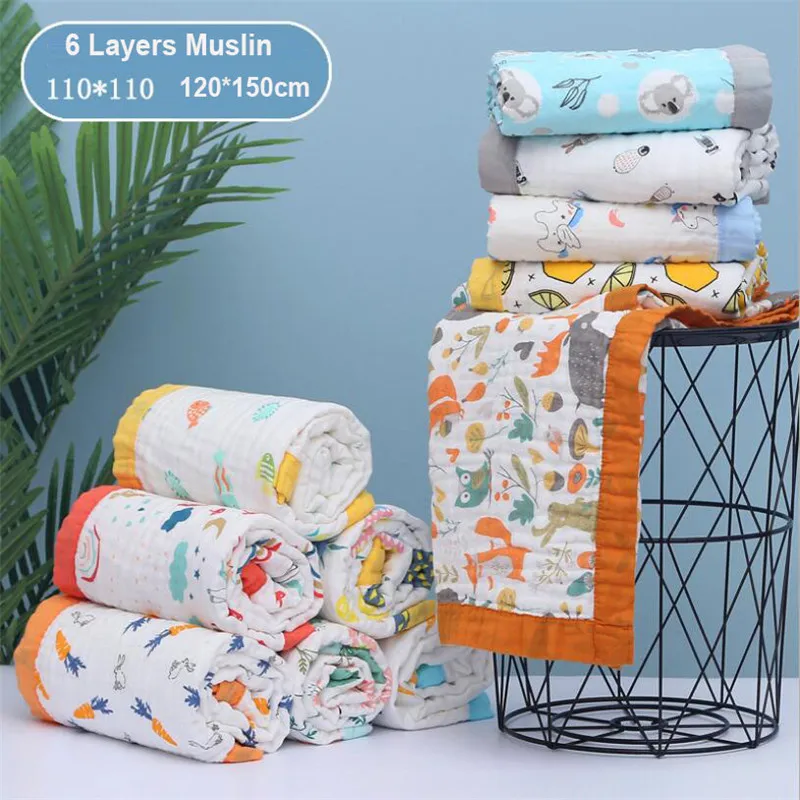 110x110cm 120x150cm 6 camadas musselina menino menina crianças cobertor de sono swaddle toalha de banho 100% algodão newborn envoltório cobertor do bebê