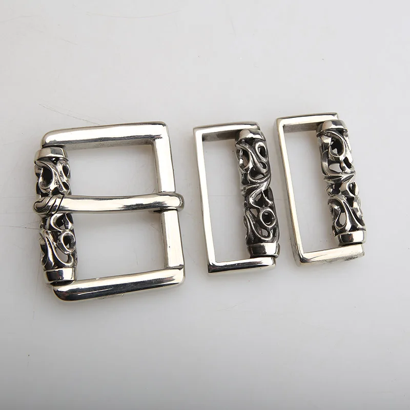 Style Silver Plated Metal Belt Buckle Men\'s Vintage Embossed Three Piece Pin Buckles DIY Leather Craft Buckle 3pcs/set