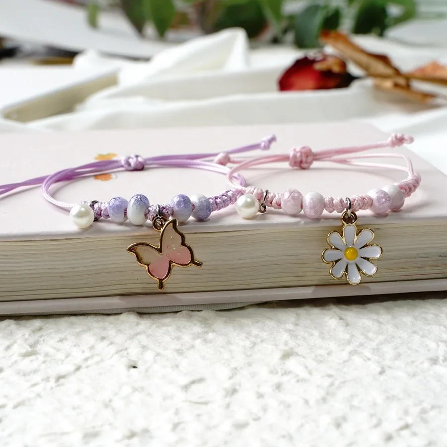 Pendant Ceramic Braided Bracelet Jewelry Butterfly and Flower Alloy Charm Bracelets Unisex Classic Cotton #MZ235