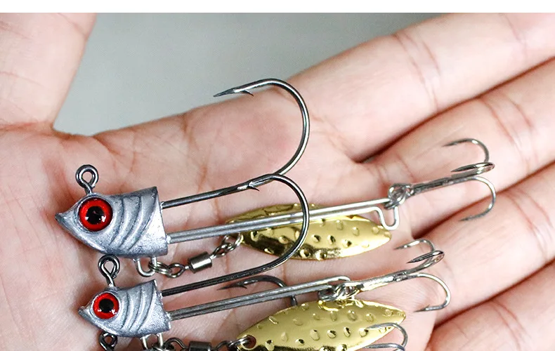 Fischform-Jigkopfhaken, einzelner Drillinge, kräftige Haken, Stachelköder, Teslon, 7 g, 10 g, 17 g, mit Rotationsspinner, 1 Stück im Angebot – Detail 15