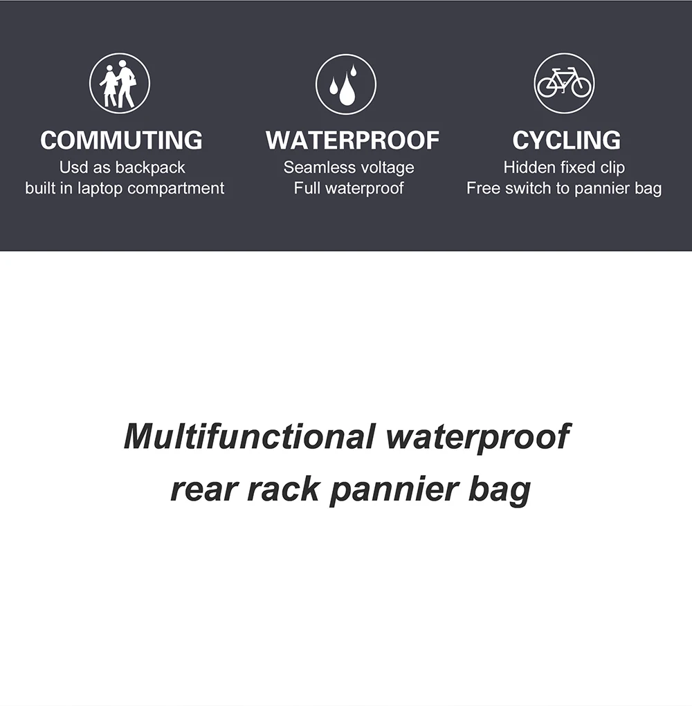Rhino walk Bike Packt asche wasserdicht 27l Fahrrad Side Pack multifunktion ale Rücksitz Radfahren Travelling Storage Bikepacking – Detail 2
