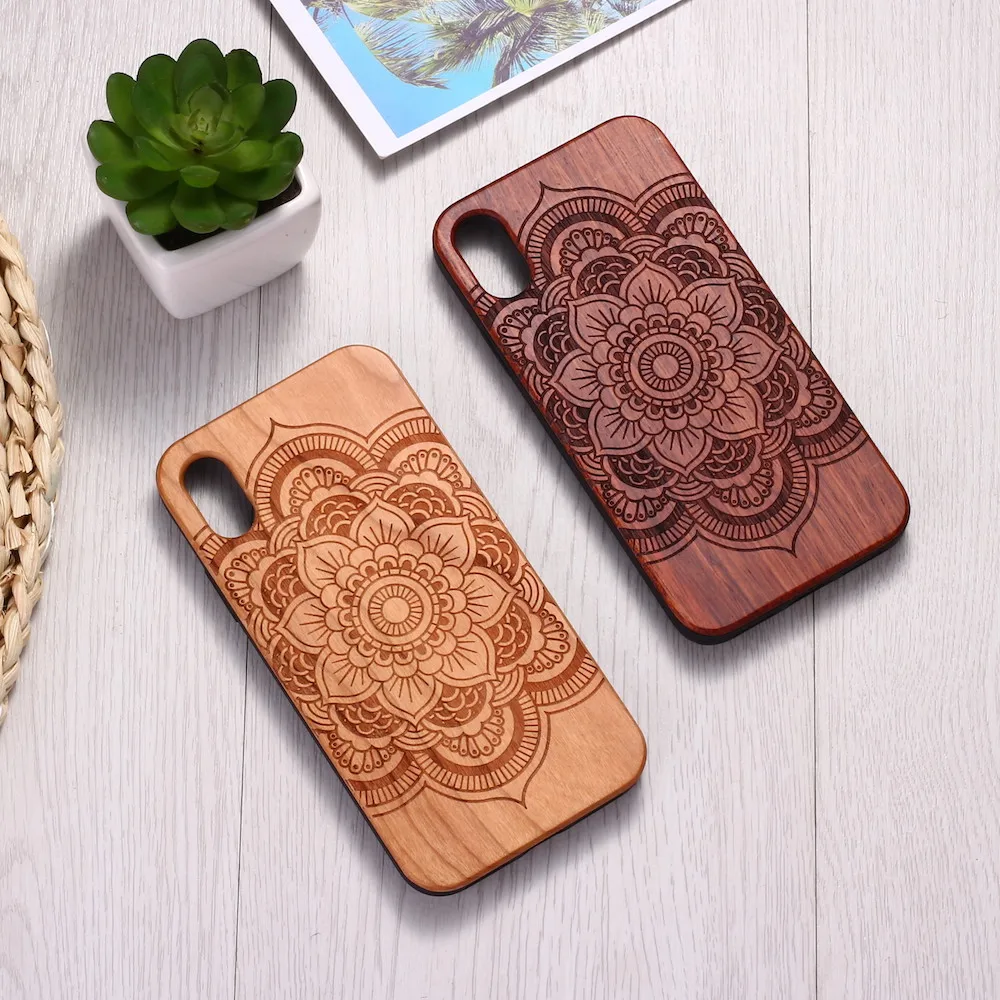 

Tribal Indian Mandala Engraved Wood Phone Case Coque Funda For iPhone14 14ProMax 14Plus 13Promax 13 12 11