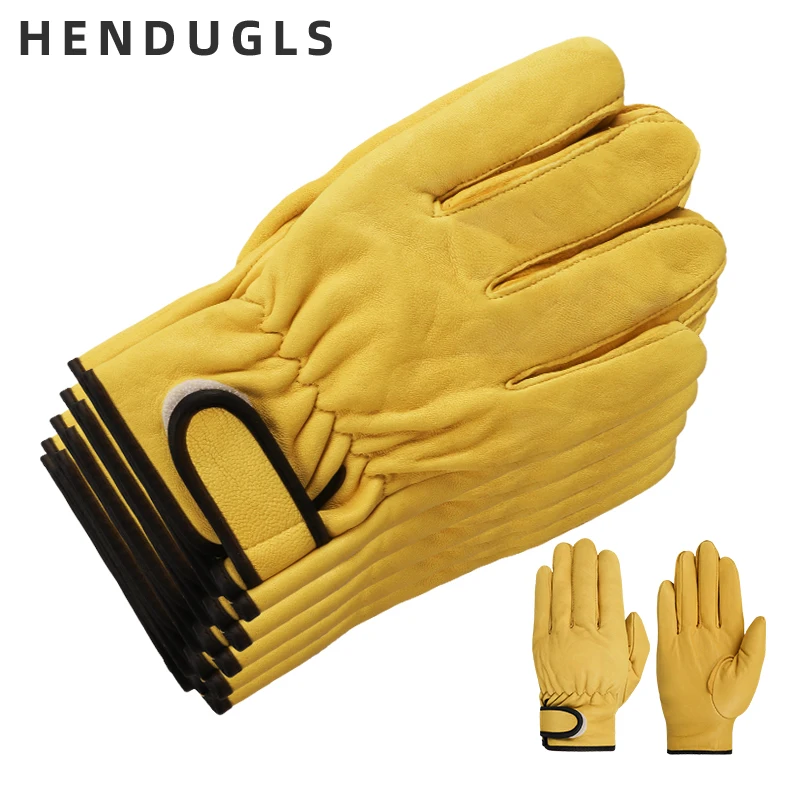 HENDUGLS 5pcs Sheep Glove Mechanic Industrial Safety Leather Work Gloves Ultrathin Sheepskin Glove Wholesale 520MY