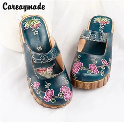 Careaymade-scarpe intagliate a mano in pura pelle bovina con strato di testa in stile Folk, le scarpe da ragazza mori di arte retrò, pantofola casual moda donna