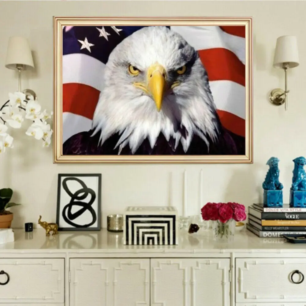 5D DIY Full Round Diamond Painting Abstract American Flag National Bird Cross Stitch Diamond Embroidery Mosaic Home Decoration