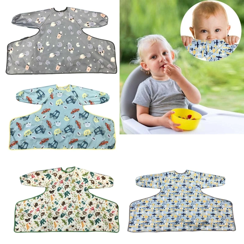 Baby Dining Chair Gown Waterproof Saliva Towel Burp Apron Newborn Long Sleeve Bib Coverall with Table Cloth Cover