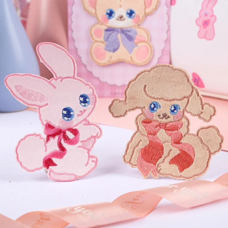1 Piece Cartoon Embroidered Teddy Rabbit Applique Iron On Patches for Clothing Sweater Bags Patch DIY