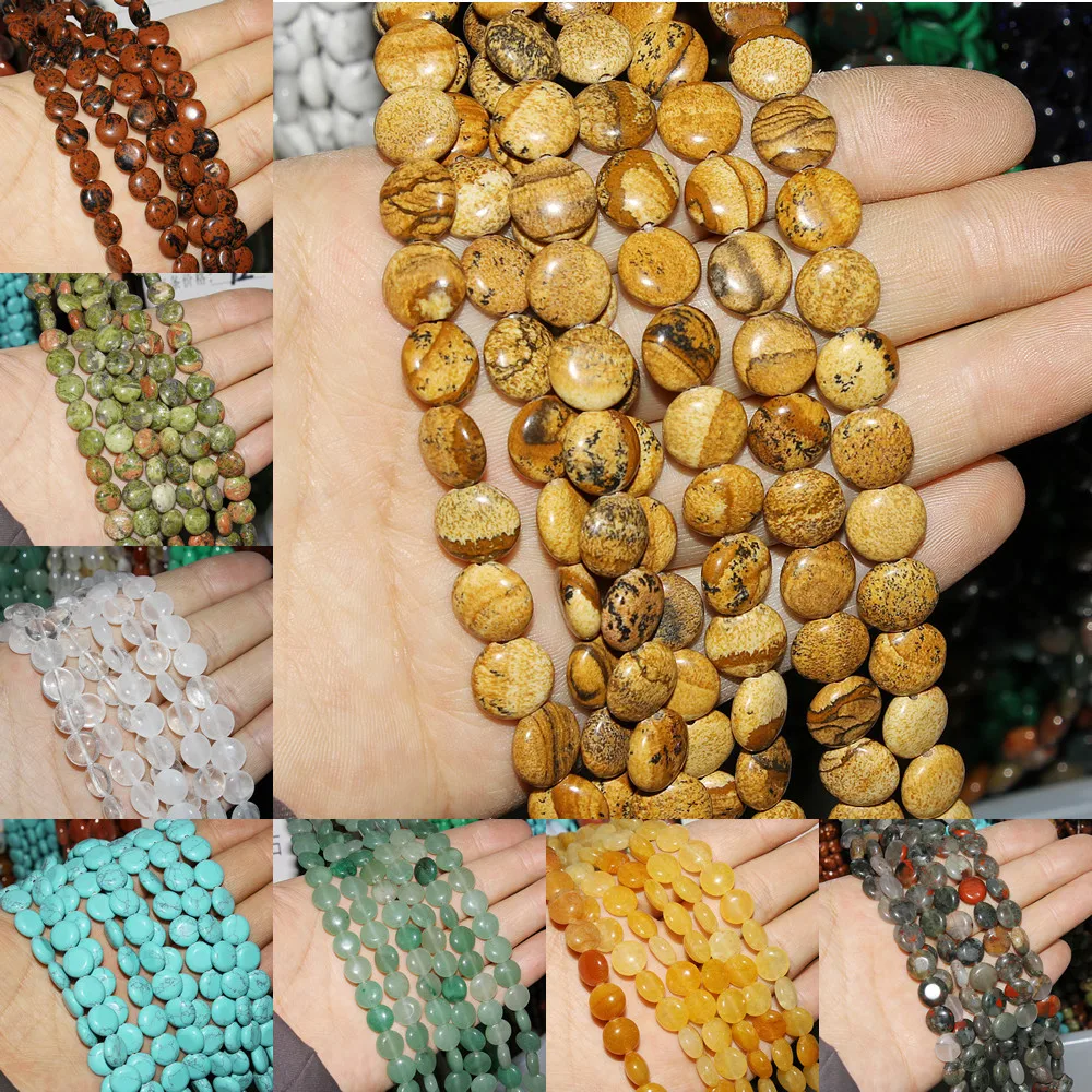 

10x10x5mm 40pcsa/strand Natural Semi-precious Stone Loose Beads Strand Flat Round Shape Semi Finished DIY for Bracelet Necklace