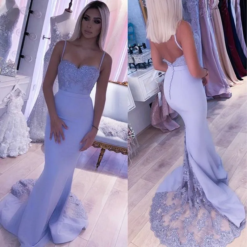 Nouvelle Sirène Robes De Soirée 2021 Lilas Dentelle Bretelles Perlée Appliques Robe De Bal Robes De Soirée Grande Taille Personnalisée Robe De Soriee