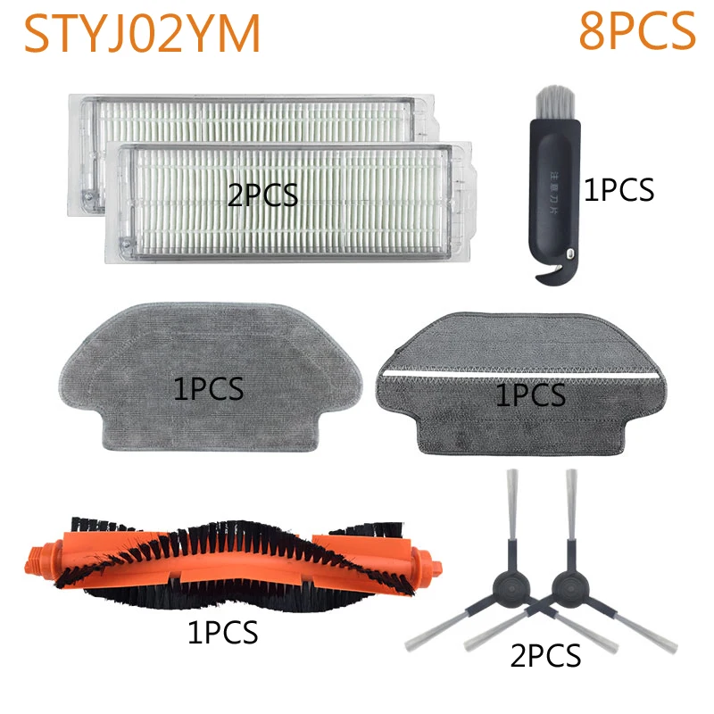 샤오미 미지아 미 styj02ym 로봇 진공 청소기 부품 8 개, 헤파 필터 에지 브러시 클리닝 천 액세서리