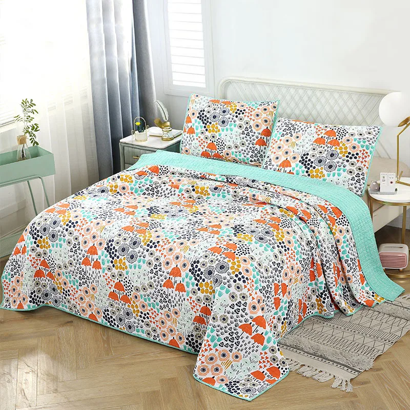 Garden Printed Cotton Quilt Set 3PCS Bedspread on the Bed with Pillowcase Queen Size Summer Coverlet Blanket for Bed