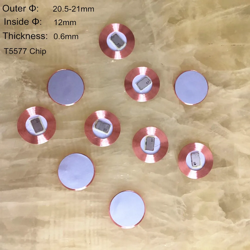 Etiqueta de moneda de solo lectura RFID EM4100, chip de bobina de 125mm de diámetro, pegatina delgada ultrafina, se puede escribir, 19,5 Khz, T5577,