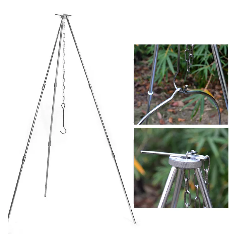 

Outdoor campfire tripod camping portable folding barbecue aluminum alloy 3 pot holder bonfire BBQ Camp Cooking Supplies