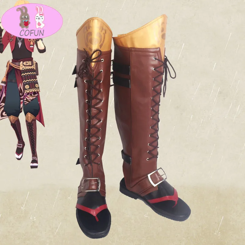 

COFUN Game Genshin Impact Thoma Cosplay Shoes Anime Project PU Boots Halloween Costumes Adult Props Unisex Custom Size Xmas Gift