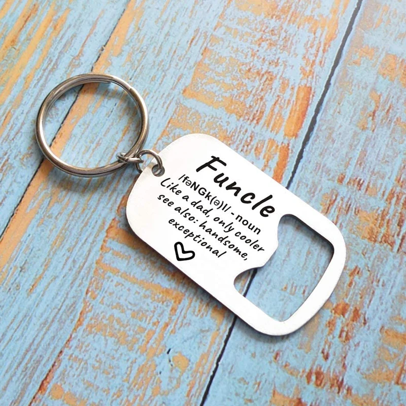 Uncle Keyring Gift Funcle Like A Dad Only Cooler Bottle Opener Key Chain Birthday Day Fathers Day Family Gifts for Uncle