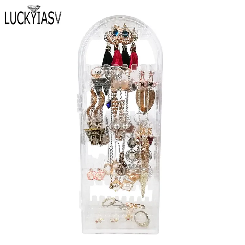 120/180/240/360holes Plastic Clear Earrings Studs Display Rack Folding Screen Earring Jewelry Display Stand Holder Storage Box