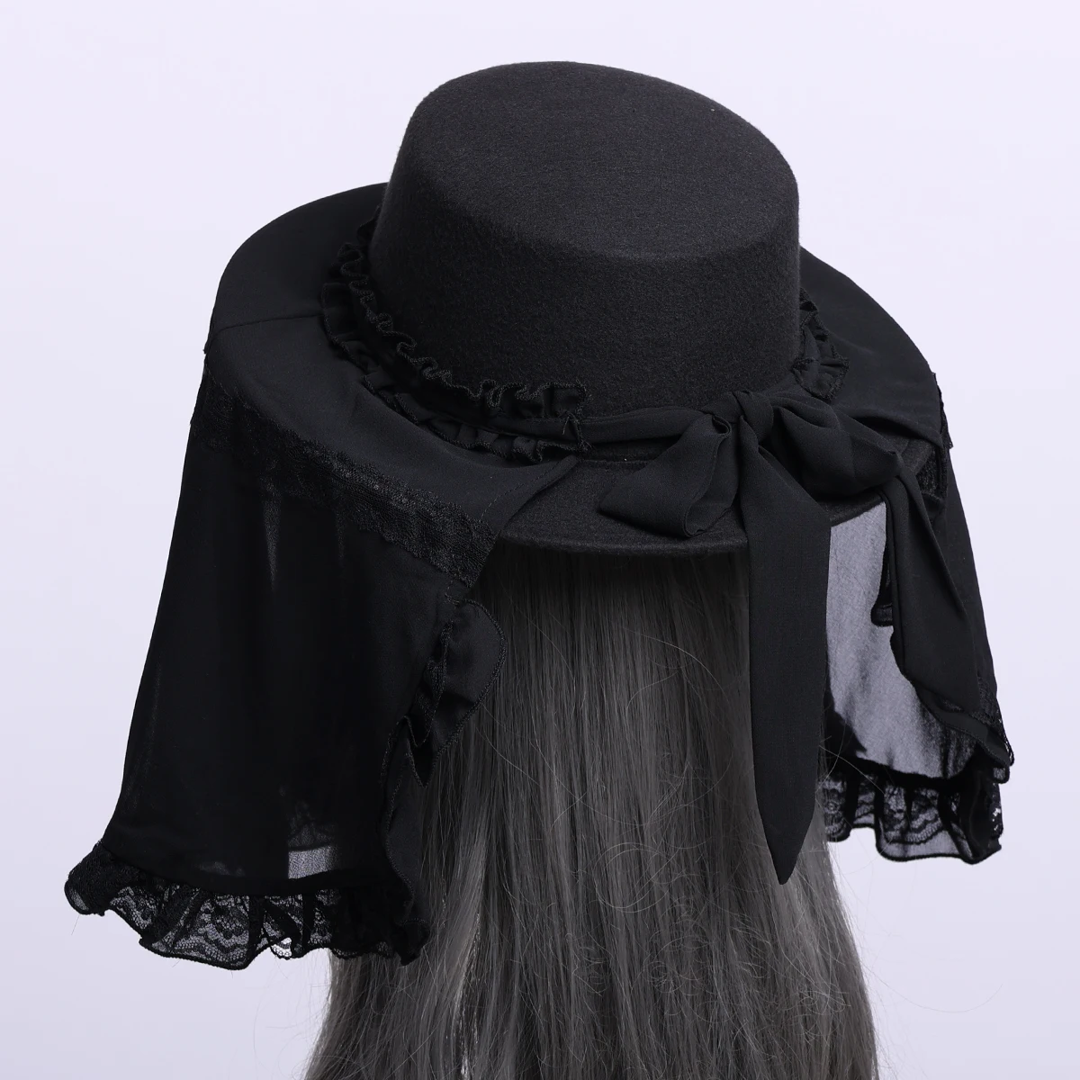 Ladies Black Veil Hat Felt Vintage Gothic Punk Women Court Style Afternoon Tea Cosplay Head Wear