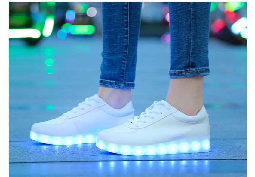 New White Adult Unisex Womens Mens 7 Colors Kid Luminous Sneakers Glowing USB Charge mens LED Shoes Girls Footwear LED Slippers