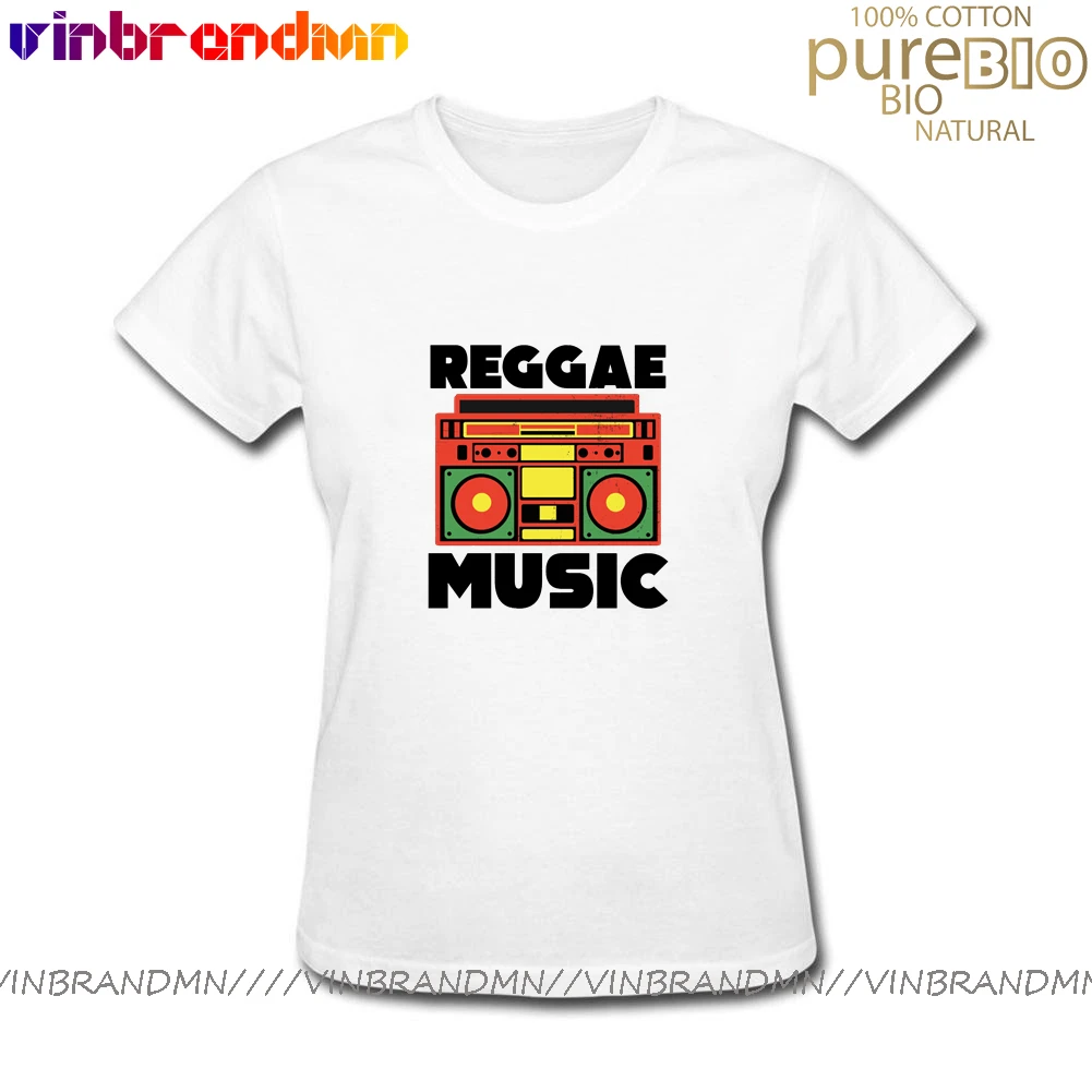 Summer Arrivals Reggae Music Cotton T-shirts For Women Reggae Roots Tops Tee Rasta Boombox Red Gold and Green Jamaica Streetwear