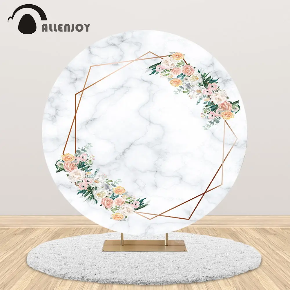 Allenjoy Marble Flower Backdrop Bridal shower party circle floral baby wedding Holy Communion customize round background cover