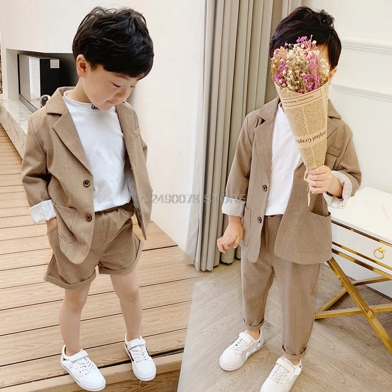 

2021 Kids Wedding Jacket +Pants 2Pcs Suit Flower Boys Formal Tuxedos School Girls Stage Performance Host Dance Suit Clothing Set