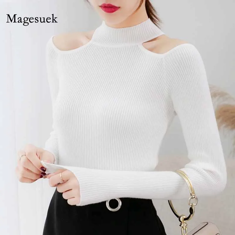 Chic Shoulder Hollow 2020 Knit Sweater Women Fashion O-Neck Pullovers Solid Korean Ladies Harajuku Sweater Sueter Mujer  6838 50