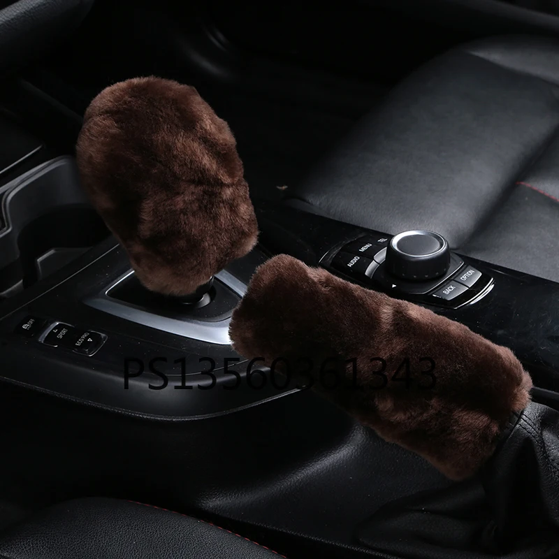 Pure wool car winter plush gear cover gear lever cover handbrake cover gear head universal type