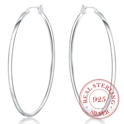 Brinco de argola prata esterlina 100% 925, brincos coreano grande circular suave vintage para festa, casamento, jóias, presente 2020