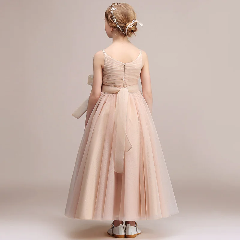 Dideyttawl Champagner Tüll Blumen mädchen Kleider für Hochzeit Geburtstags feier formelle lange Kleid für Kinder Mädchen Prinzessin Kleider