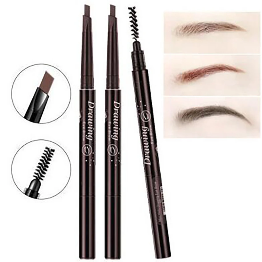 1Pc 2 in 1 spazzole a matita per sopracciglia a doppia testa impermeabile automatico rotante sopracciglio penna a pennello per sopracciglia resistente al sudore a lunga durata