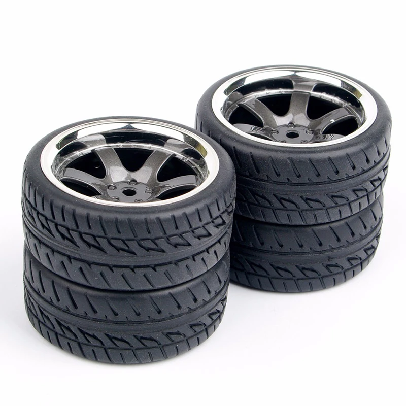 Rim 12mm Hex Rubber Tires Wheel fit 1:10 RC On Road Car Parts Accessory 4pcs/set